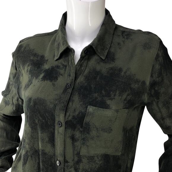 Rails Womens Size XS Hunter Top Button Up Long Sleeve Rayon Olive Tie Dye - Picture 2 of 16